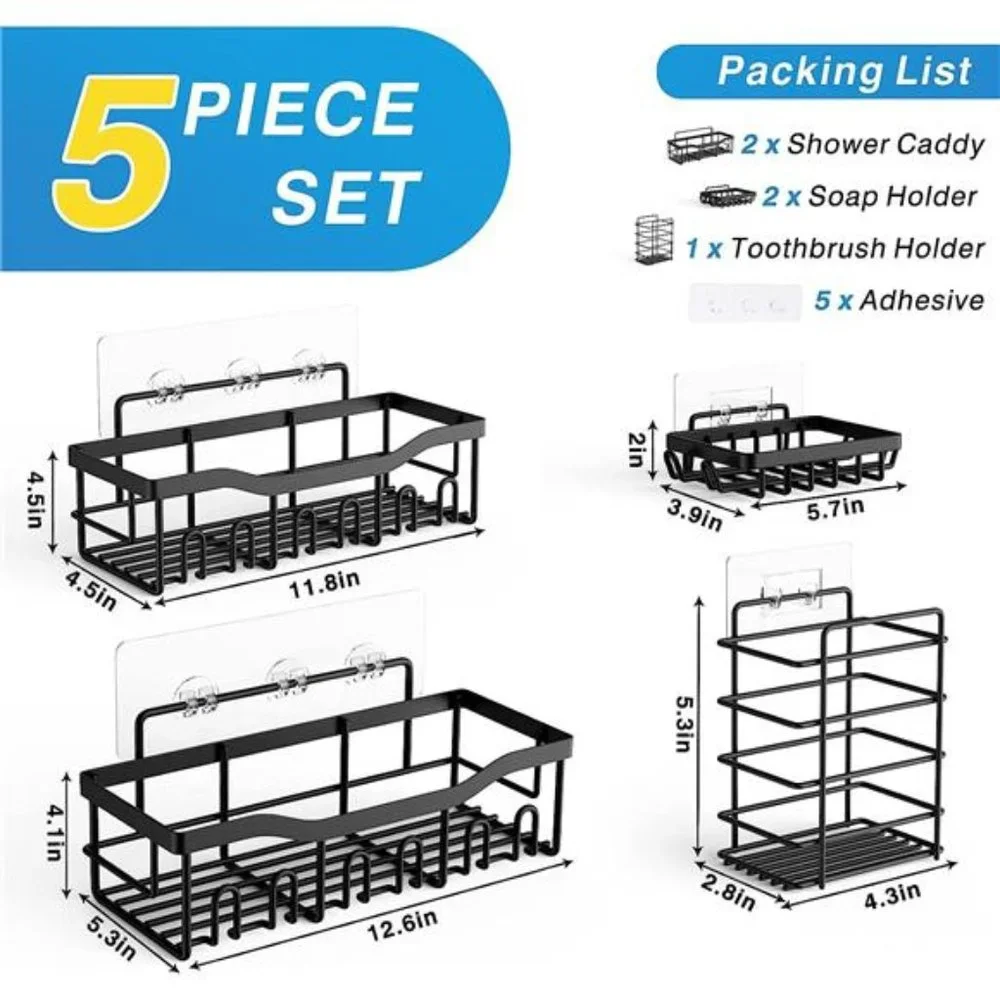 Shower Caddy 5 Pack Adhesive Shower Organizer for Bathroom Storage Home Decor
